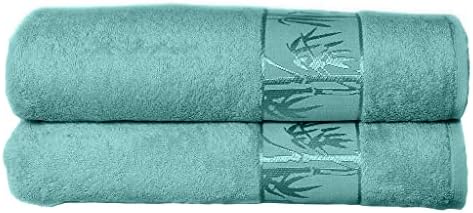 Marmaris Co. Toalhas de banho de bambu conjunto de 2 toalhas de banho de luxo, toalhas de banho grandes, toalhas de banho com loop suspenso