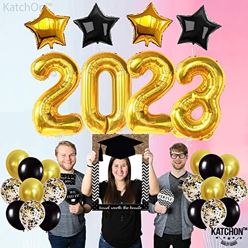 Katchon, grande conjunto de graduação em balões 2023 - 40 polegadas | Decorações de graduação em preto e dourado