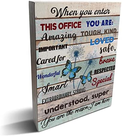 Afirmações positivas Office Wooden Box Sign 6 x 8 polegadas, quando você entra neste escritório, você é importante placa de decoração de mesa de arte da caixa de madeira