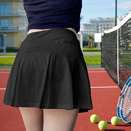 Sisyoup Saias de tênis para mulheres, Skort de golfe plissado High com shorts e bolsos, treino de saia atlética em