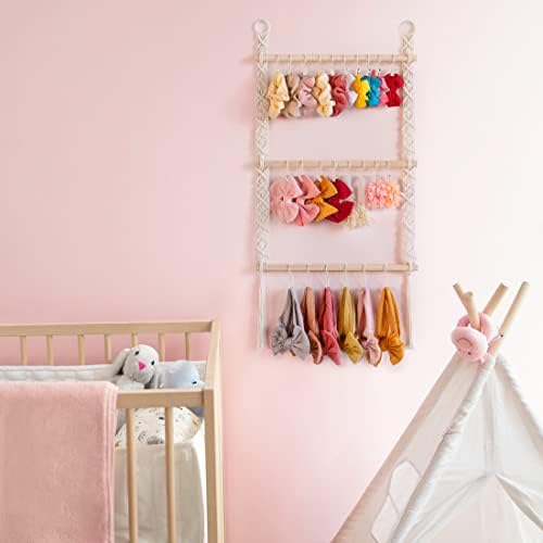 DAHEY HABEL BOWS Organizador para meninas e macramamento decorativo de algodão corda de armazenamento cesta boho decoração para berçário para garotas quarto quarto