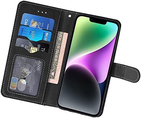 ASUWISH Compatível com iPhone 14 Caixa de carteira de 6,1 polegadas e protetor de vidro temperado Visão Flip Flip Credit Holder