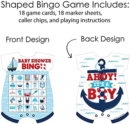 Big Dot of Happiness Ahoy É um menino - Picture Bingo Cards and Markers - Game de Bingo em forma de chá de bebê náutico