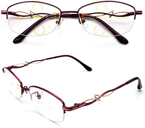 Óculos de leitura de vários focos de foco Horv, mulheres de longe e quase duplo óculos de uso, roxo/preto/vermelho/rosa