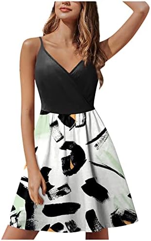 Vestidos formais para mulheres, verão feminino, feminino casual moda sem mangas Vestido de estampa floral com decote em V