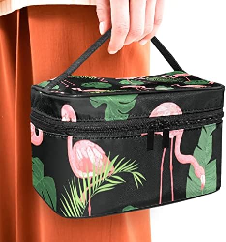 Bolsa de maquiagem de viagem Yoyoamoy, rosa Folhas tropicais de flamingo folhas de bolsa de cosméticos grandes maquiagem organizadora