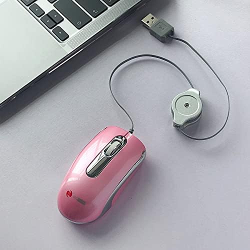 McSaite USB Mini Travel Optical Wired Mouse, com cabo retrátil para Mac e PC - rosa e prata