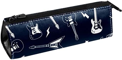 Laiyuhua portátil elegante lápis bolsa de couro pu de caneta compacta zíper bolsa de papelaria bolsa cosmética Bolsa de escritórios Organizador de moeda de moeda guitarra musica