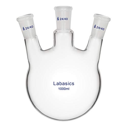 Labasics Glass 1000ml 3 Festo de fundo redondo de pescoço RBF, com junta externa do cônjuge central e padrão 24/40, 1000ml