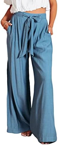 Calças de perna larga casual dokotoo para mulheres de costas da cintura elástica de amarração com bolsos