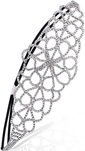 Wiipu Luxury Silver Crystal Rhinestone Gatsby inspirado na cabeça de noiva, capacete de casamento