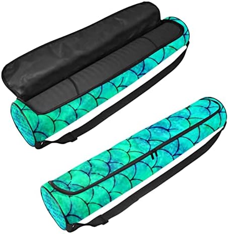 Yoga Mat Carry Bag Gym Beach Pilates Carrier Bags Mermaid Green Scales, 6,7x33.9in/17x86 cm