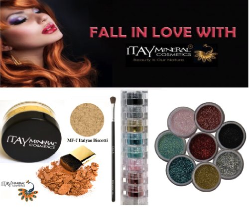 Itay Mineral 8 Stack Shimmer Paris Lights+ MF7 2.5gr Fundação+ escova de sombra para os olhos