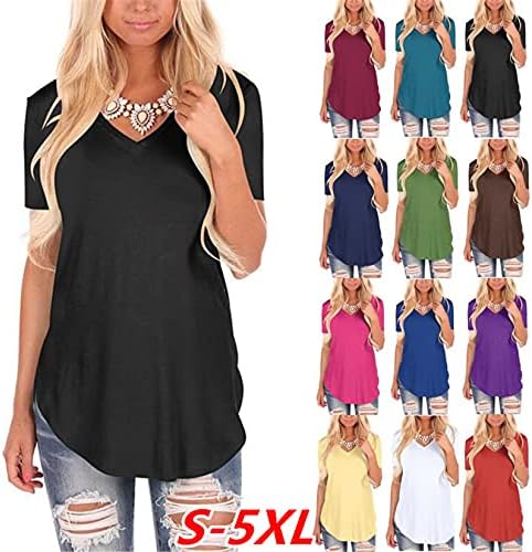 Andongnywell Women Summer Summer Short Manga Vneck Tshirts Tops casuais confortam a blusa de encaixe solto