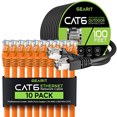 Gearit 10pack 10ft CAT6 Ethernet Cable & 100ft CAT6 CABO