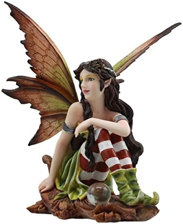Ebros Gift Woodlands Autumn Fall Elf Fairy com Bola de Gazagem sentada na Estátua de Oak Leaf está 5,5 Alto de Natal Jolly