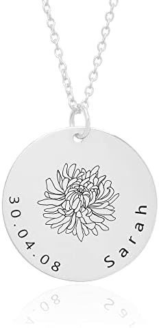 Seloy - Colar personalizado - colar de flores de nascimento com nome e mês de nascimento - colar de pendente de ouro personalizado