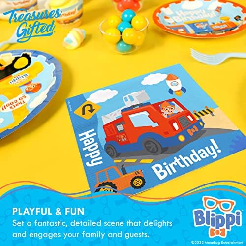 Tesouros Gifted Blippi Birthday Party Supplies - Serve 24 convidados - Blippi Vehicle Dinnerware Starter Conjunto - Blippi