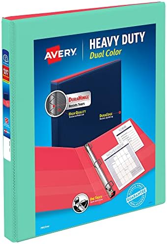 Avery Poady Dual Color 3 Ring Binder, anéis inclinados de 1/2 polegada, fichário de vista para hortelã/coral