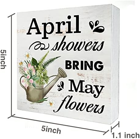 Chuveiros de abril trazem maio flores caixas de madeira sinal decoração de casa rústico primavera caixa de madeira placa bloco