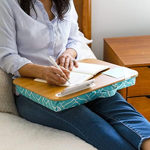 Lapgear Designer Lap Desk com suporte para telefone e borda de dispositivo - aqua trellis - se encaixa em laptops de 15,6 polegadas - estilo nº 45422
