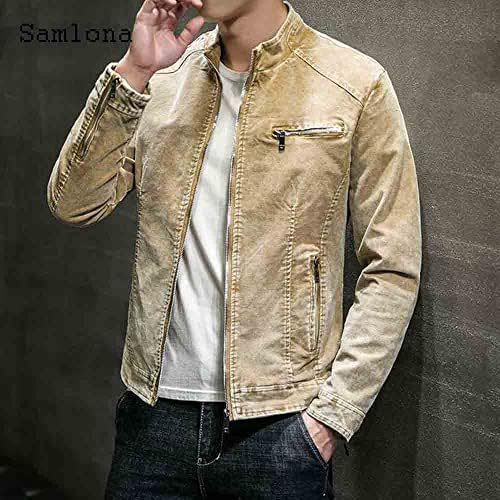 Jinfuhao demin jaqueta slim masculina zíper Demin Coats mandarim colar cubra masculino magro jeans de roupas