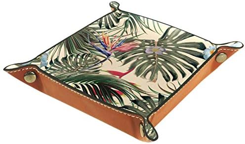 Flores exóticas Caixa de jóias de couro de folhas de palmeira para carteira, relógio, chave, moeda, telefone celular e armazenamento