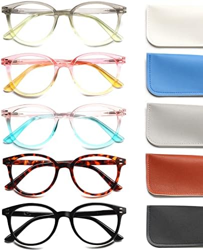 Sigvan 5 pacote senhoras lendo óculos de luz azul bloqueio de mola de mola de óculos redondos elegantes para mulheres
