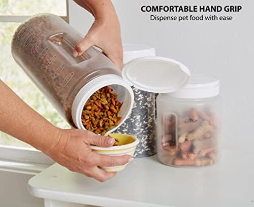United Solutions Pet Food Dispenser com tampa flip, 2 quartes com tampa apertada e aperto de mão confortável, ótimo para