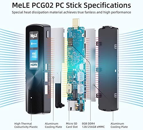 Mele pcg02 mini pc stick sem ventilador windows 11 pro n4000 4gb/128gb, mini computador hdmi 4k 2,4g/5g wi-fi 5 bt4.2 gigabit Ethernet
