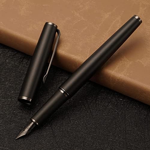 Jinhao 95 Metal Fountain Pen Titanium Black Fine Pen, caneta de escrita preta fosca