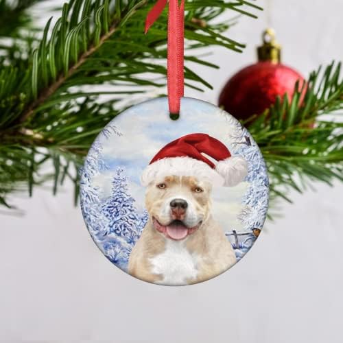 GodBlessign American Bully Christmas Ornament 2021 Ornamentos de cães Bulldog para decoração de árvores Cerâmica