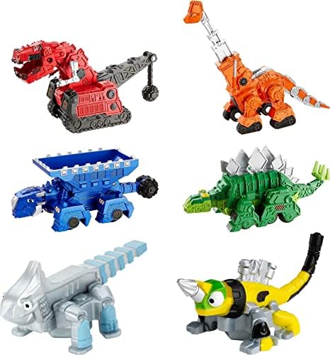 Multipack Dinotrux com carros de brinquedo de 6 caracteres, meio dinossauros e meio veículo de construção, inclui Ty Rux, Ton-Ton &