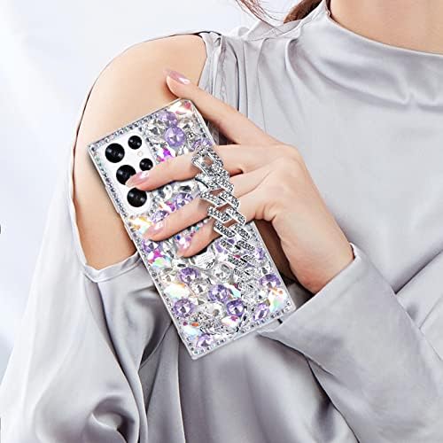 Omio projetado para Samsung Galaxy S22 Ultra Caso fofo para mulheres meninas Luxunhão Sparkle Skull Skull Pérola Cristal Straça Bracelete