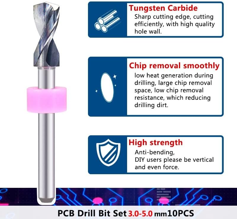 Droca de broca de metal de liga de alumínio Droca de twist etapa BI 10pcs 4.1-5,0 mm PCB PCB Drill Bit Set 3,175mm