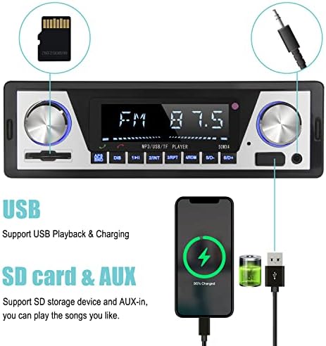 Estéreo de carro Din único - Radio Coche com Bluetooth | Playback e carregamento USB - Áudio de carro de botão duplo:
