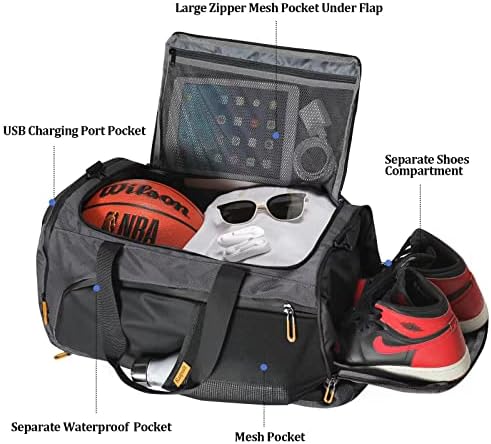 Backpack de mochila de mochila de ginástica com compartimento de sapatos e bolso molhado, 50l grandes bolsas esportivas