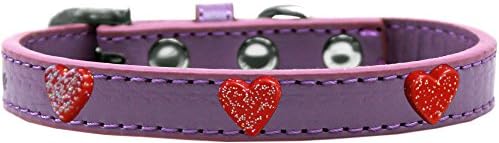 Mirage Pet Products Glitter Heart Widget Dog Collar, tamanho 10, lavanda/vermelho