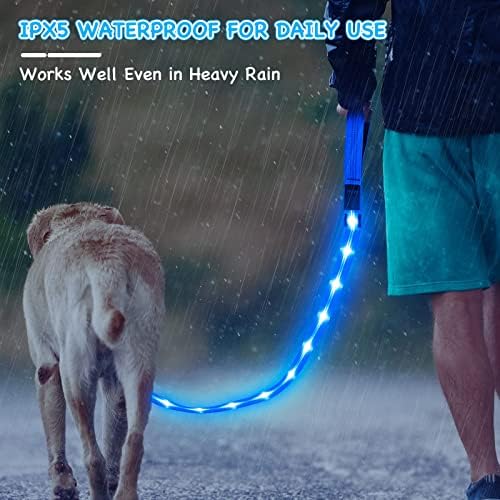 Weesiber iluminando a coleira de cães LED - 4 pés USB Recarregável Flashing Nylon Leash para cães pequenos médios grandes, 3 modos