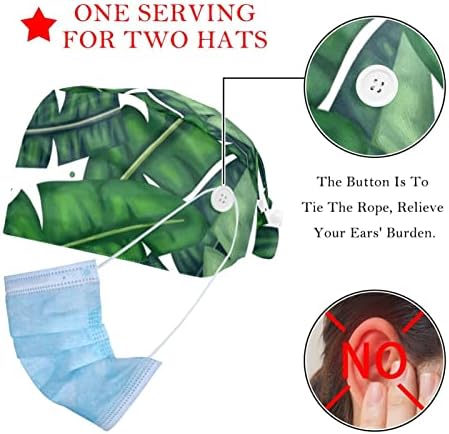 2 pacotes tampa de trabalho azul marinho de folha verde tropical com botões Bandada de moletom tampa de enfermagem de tampa de limpeza ajustável