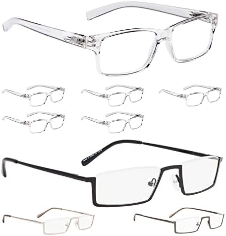 Lur 6 pacotes de óculos de leitura claros + 3 pacotes de óculos de leitura de meia estrutura de metal