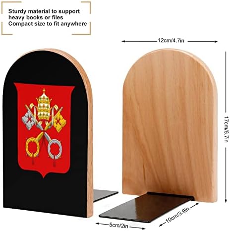 Brasão de armas de pintura da cidade do Vaticano Wood Bookend Decorativa Livro não esquiador End 1 par 7x5 polegadas