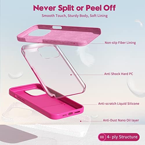 Oaxkco iPhone 13 Pro Max Case Silicone com protetor de tela, para girl menina Caixa de telefone protetora fofa com capa de câmera, garra de borracha de pára -choques de choque macio à prova de choque de choque total, punho de borracha para pára -choque, rosa quente