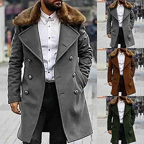 Trencheira de inverno masculino sobretudo de casaco de pêlo de pêlo de pêlo de casaco duplo de peito duplo