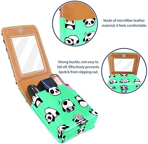 Caixa de batom mini mini com espelho para bolsa, fofa bolsa de maquiagem cosmética de couro panda urso, segura 3 tubos