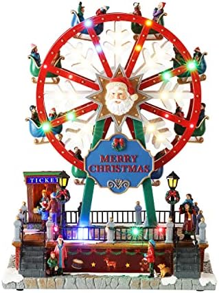 Momentos no Time Christmas Village Building, Carnival Ferris Wheel com música de natal, luzes LED e animação - adaptador de