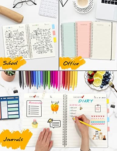 Sunee 3 Pack Spiral Notebook - Notebook de diário grande, 8,5 x 11, 120gsm de papel de espessura, faculdade governou, periódico de presente para estudo e notas 64 folhas, azul, rosa, transparente