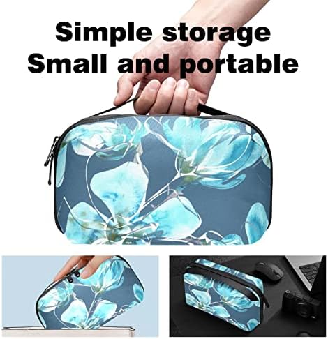 Organizador de eletrônicos, aquarela estética Azul Flor Small Travel Cable Organizador de transporte, bolsa de estojo técnico compacto