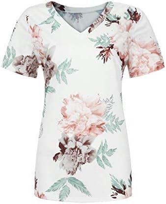 Scrub-shrub-shrubs Sexy V Pesh Neck Pullover Floral Tees Floral para Mom Camisa de blusa de túnica de túnica casual solteira
