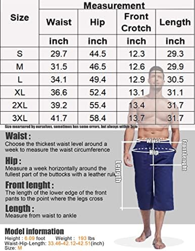 Coofandy Men's Linen Capri Pants Casual leve 3/4 calças folgadas de cintura elástica de cintura elástica da praia com bolsos